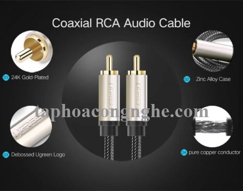 Ugreen 20742 10M màu Xám Cáp âm thanh bông sen Coaxial cao cấp AV133 30020742